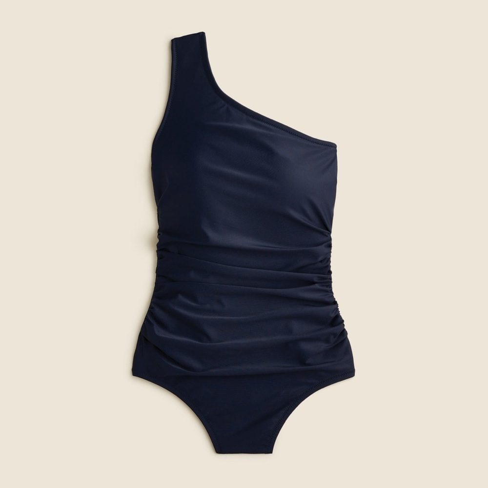 J Crew BLACK Long-torso ruched one-shoulder one-piece swimsuit BY305